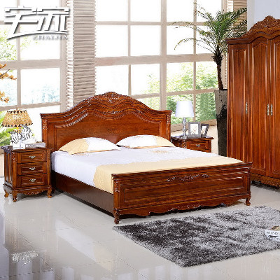 宅家 柚木床欧式实木双人床定制雕花1.8.1.5米卧室柚木家具