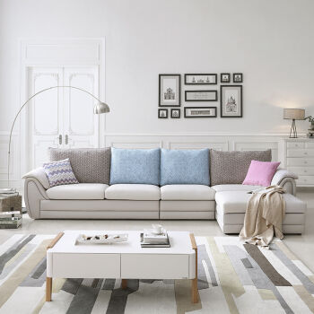 简约现代大小户型沙发 客厅家具 转角组合沙发 可拆洗 DS055沙发 大组合(扶手贵妃位+扶手双人位+单人位+脚踏)